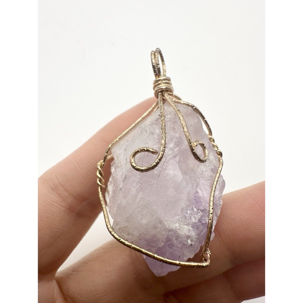 Genuine Raw Purple Amethyst Crystal Wire Healing Pendant